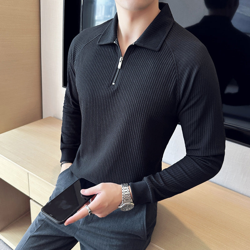 Men’s Seersucker Half-Zip Polo Shirt