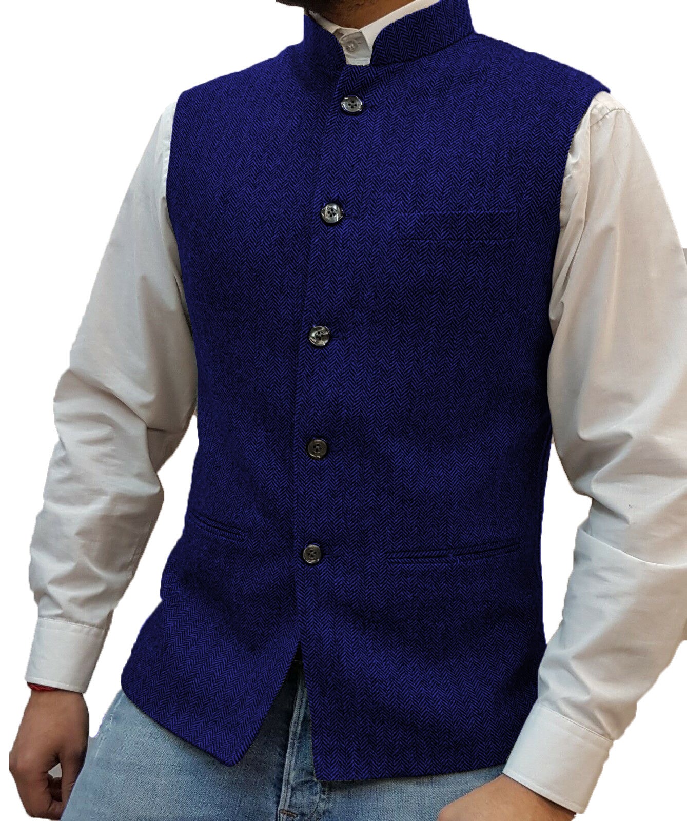 Zhongshan Collar Herringbone Pattern Vest for Men