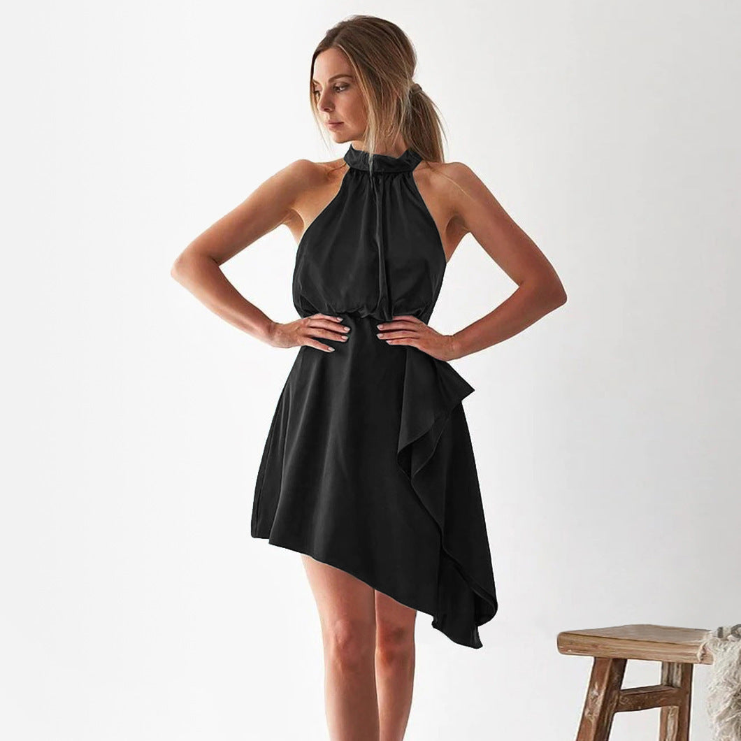 French Premium Satin Hanging Neck Dress
