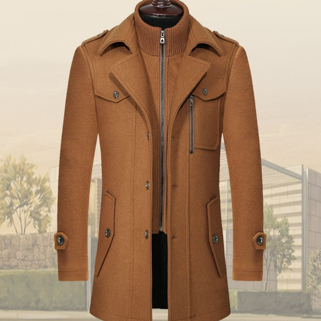 Double-Collar Vertical Zipper Coat