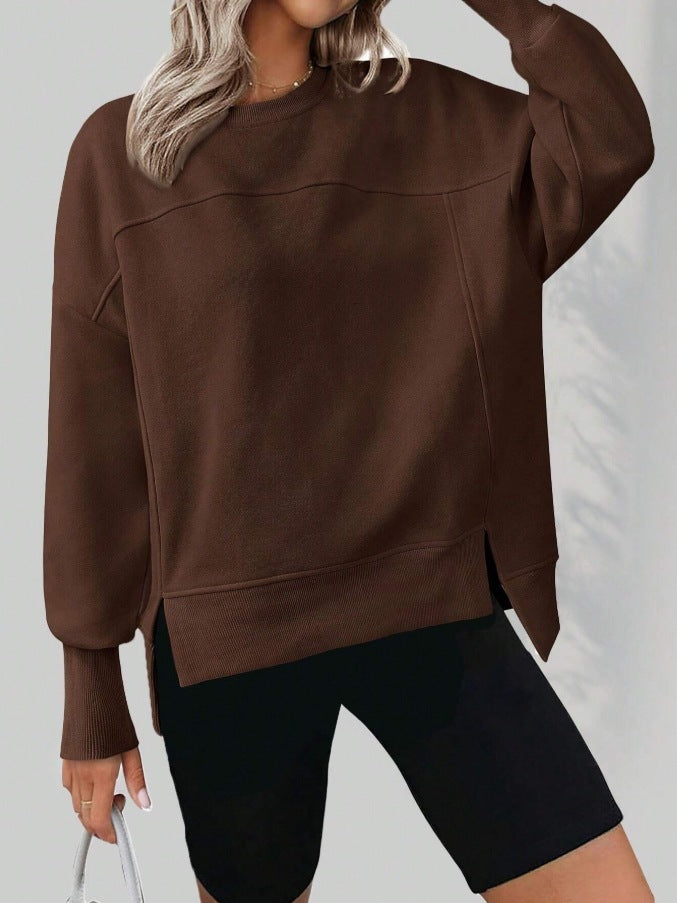 European And American Autumn And Winter Round Neck Long Sleeve Split Casual Loose Sweatshirt
