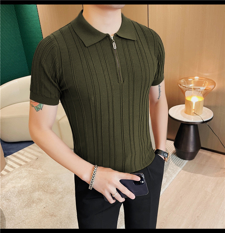 Retro Jacquard Zipper Polo