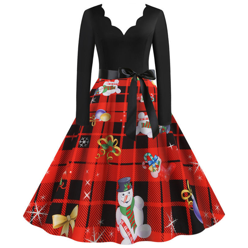 Christmas Long-Sleeve Print Dress