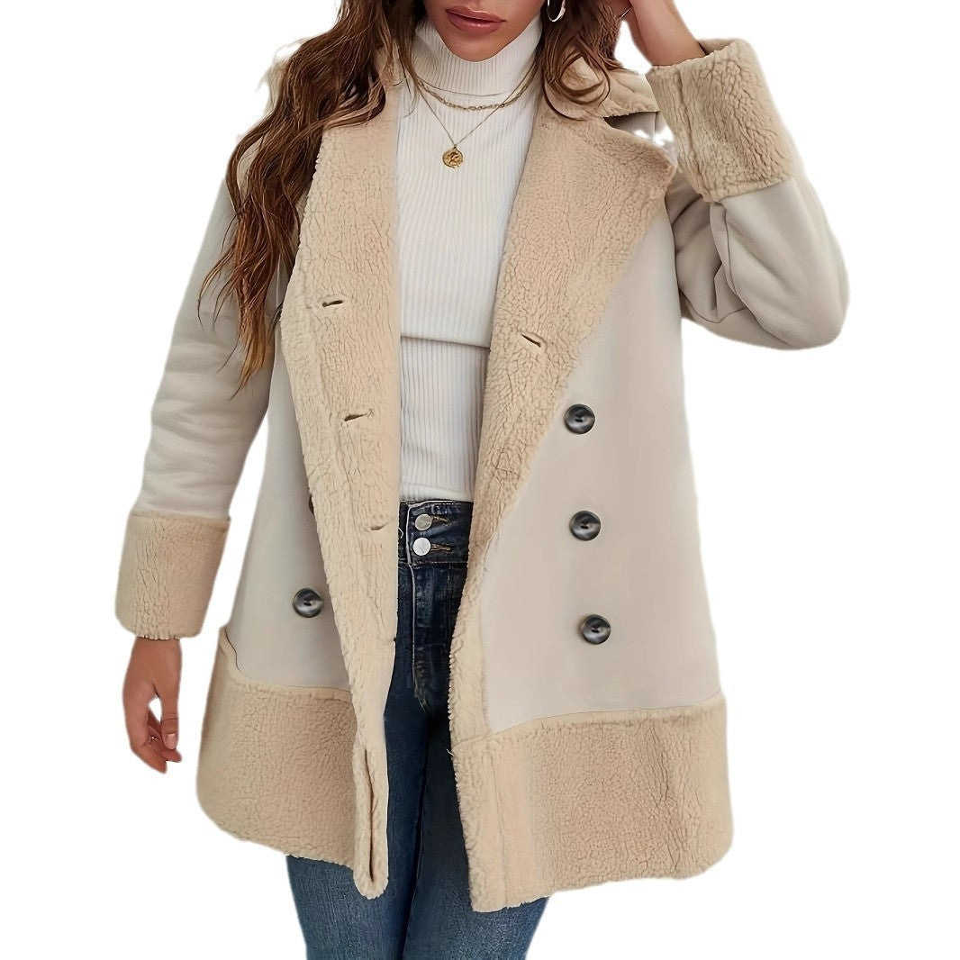 Apricot Contrast Wool Long Coat