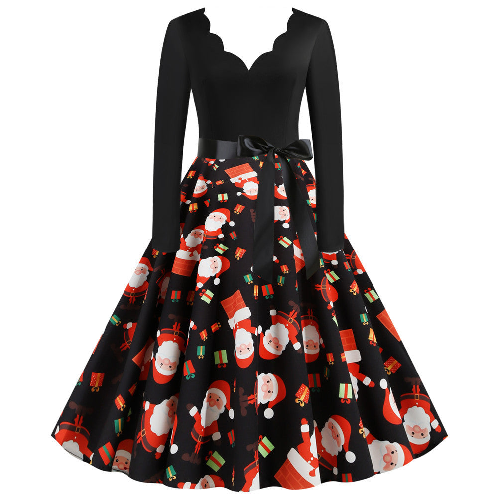 Christmas Long-Sleeve Print Dress