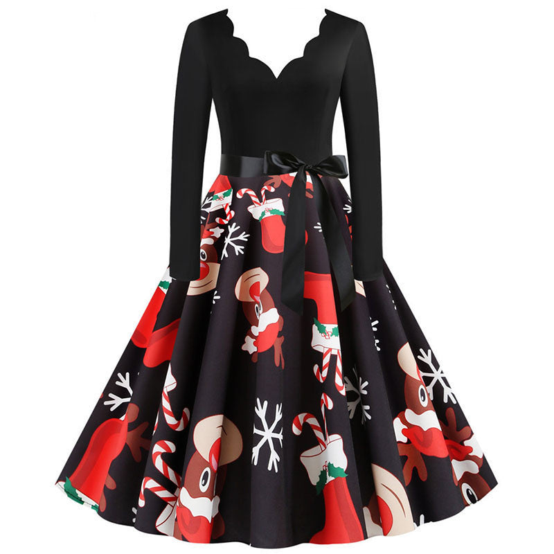 Christmas Long-Sleeve Print Dress