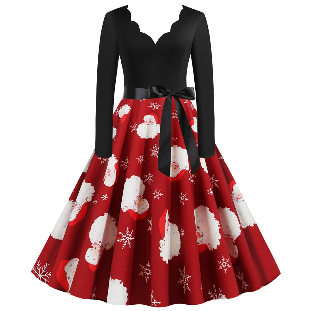 Christmas Long-Sleeve Print Dress
