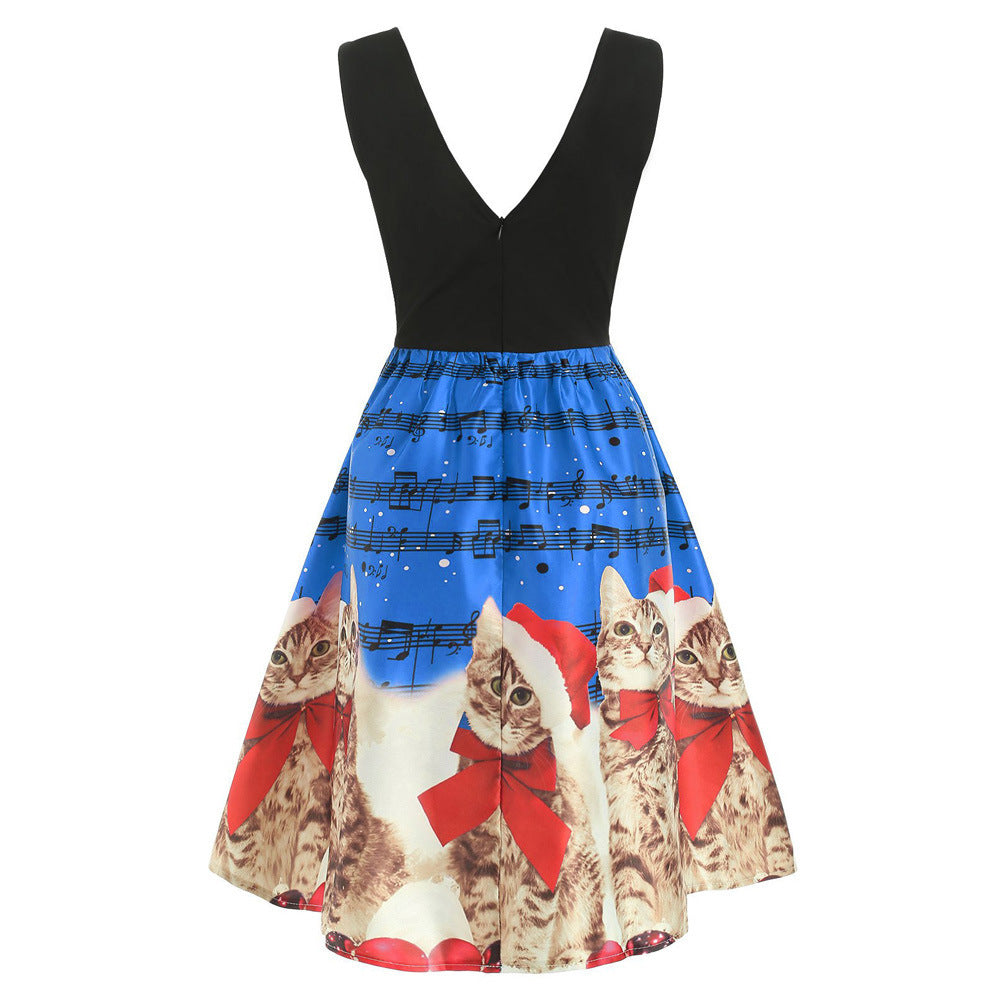 Music Print Sleeveless Women's Dress