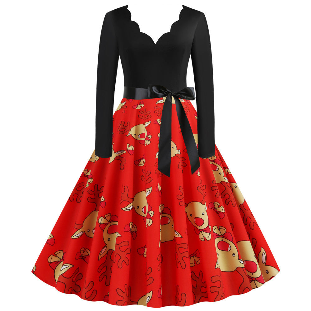 Christmas Long-Sleeve Print Dress
