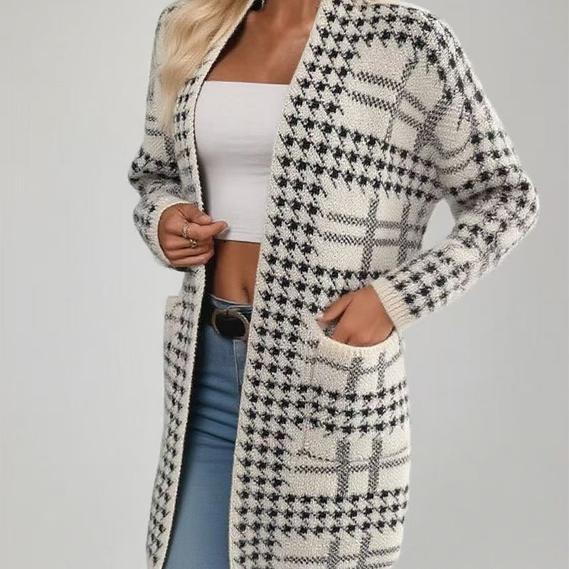 Houndstooth Long Knit Jacket