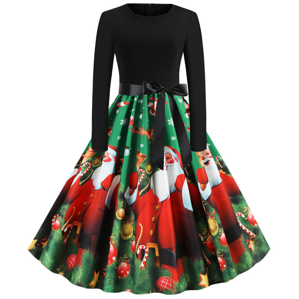 Christmas Autumn And Winter Elegant Retro Casual A- Line Large Hem Dress