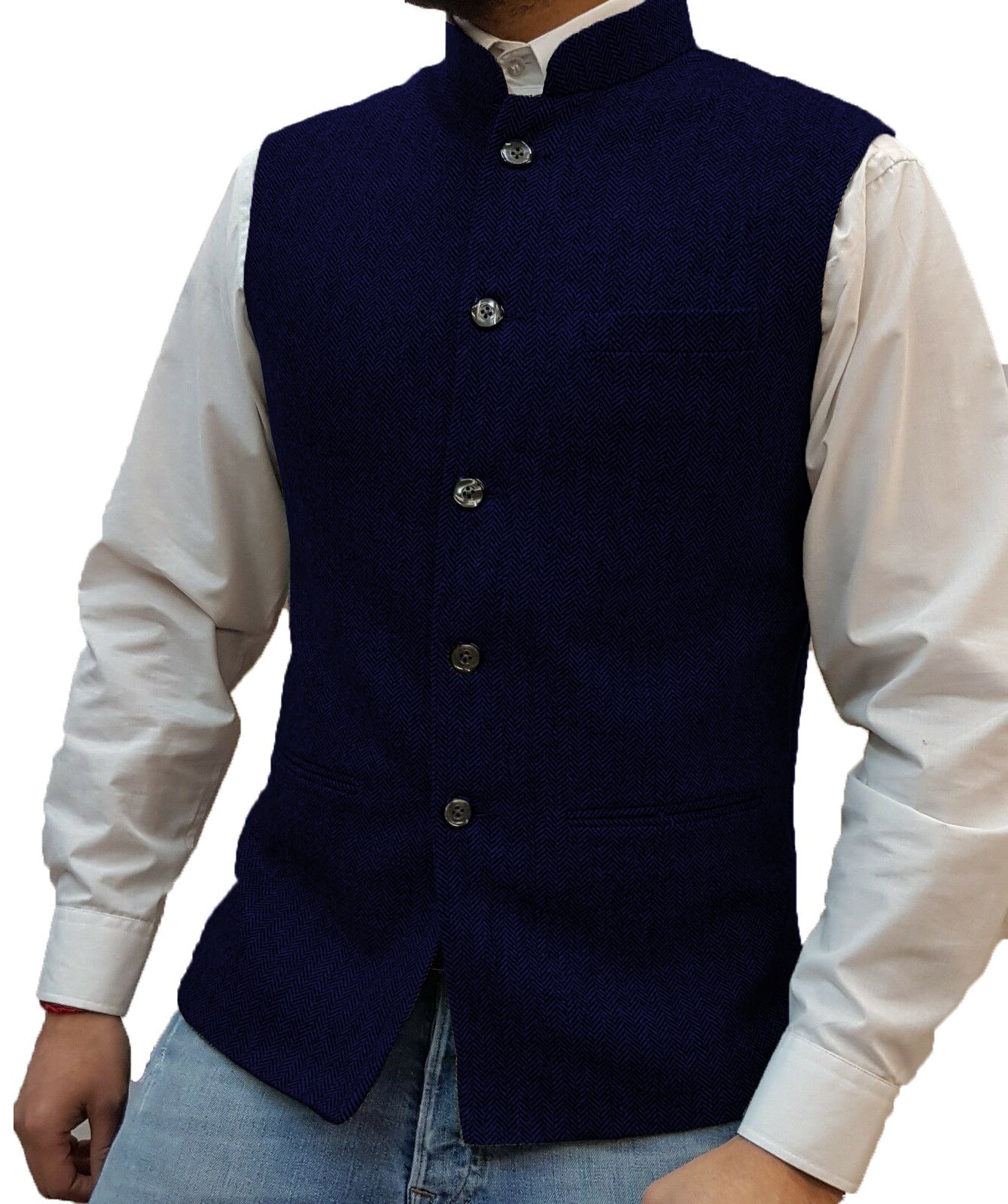 Zhongshan Collar Herringbone Pattern Vest for Men