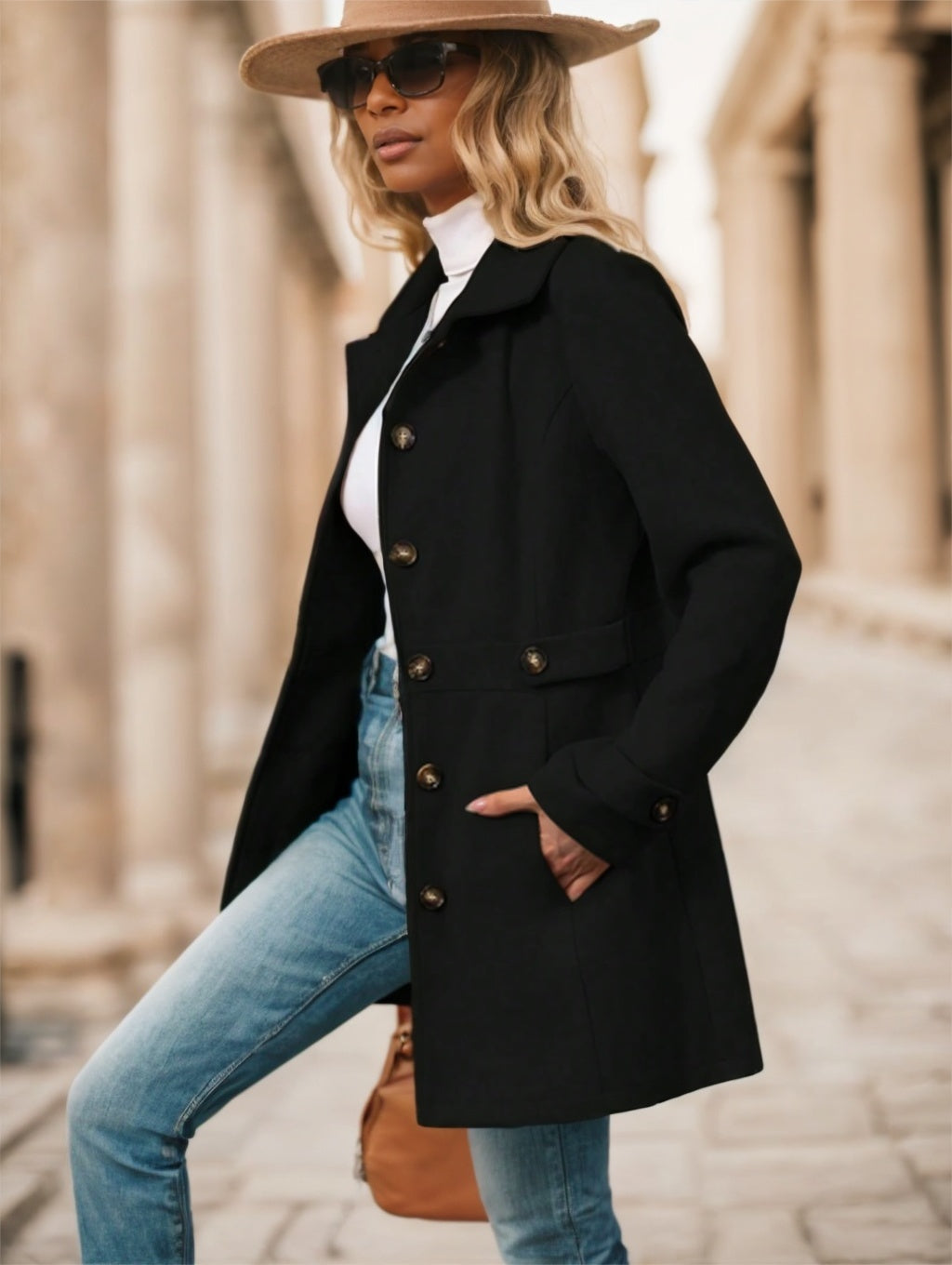 Women's Single-Breasted Woolen Coat