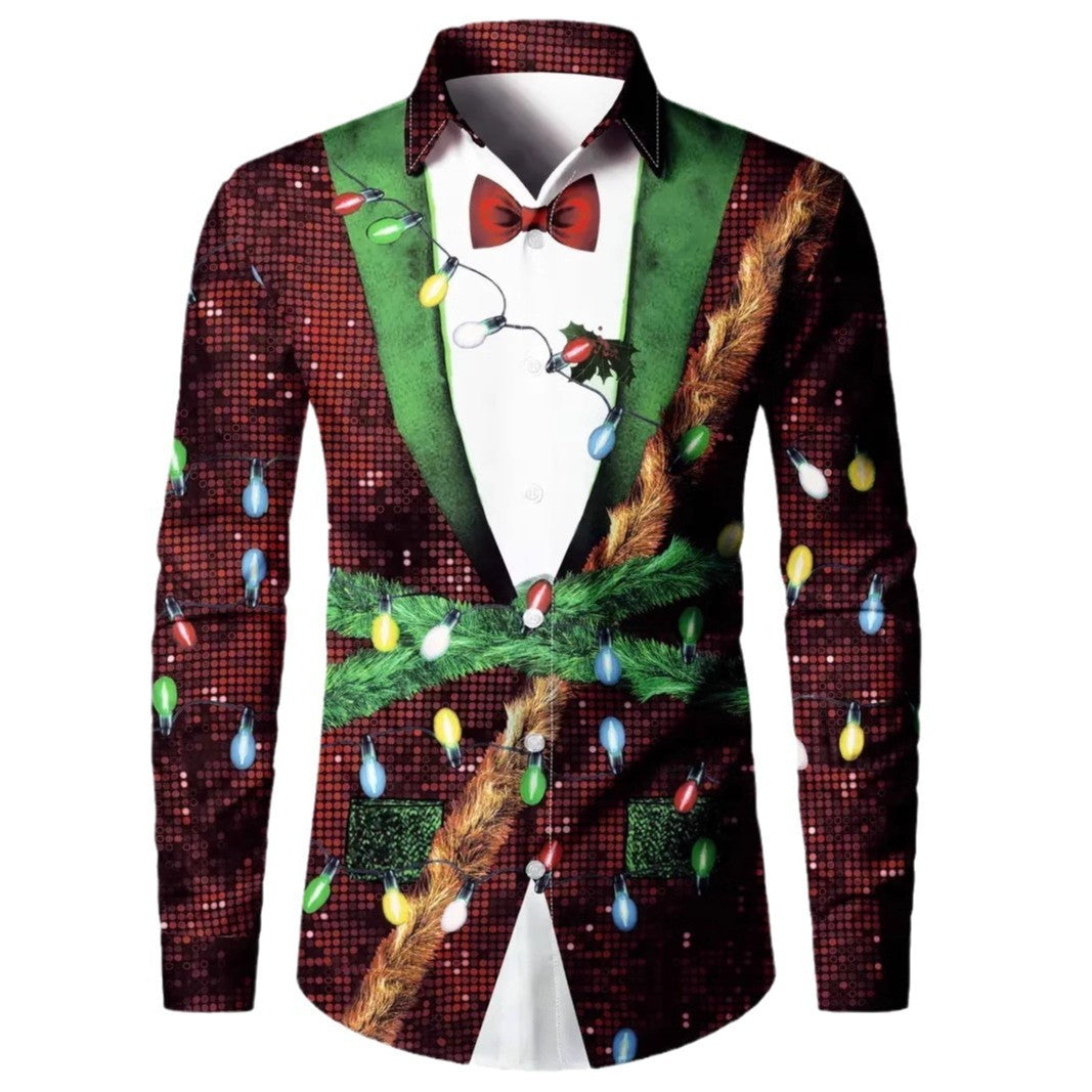 Men’s Digital Print Faux Two-Pieces Shirt