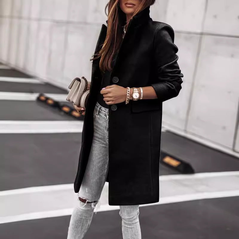 Women’s Simple Button Woolen Coat