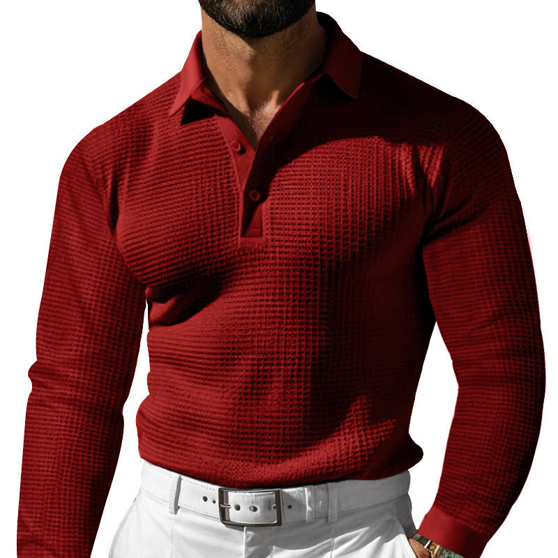 Slim-Fit Lapel Button Long Sleeve Shirt