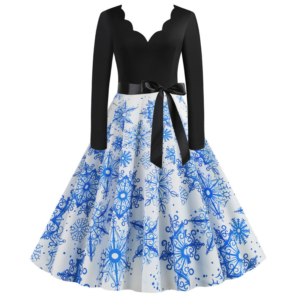 Christmas Long-Sleeve Print Dress