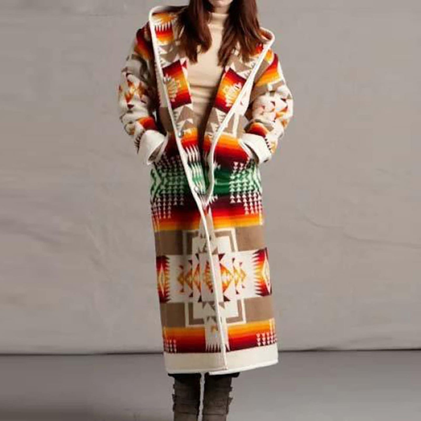 Printed Pocket Long Coat