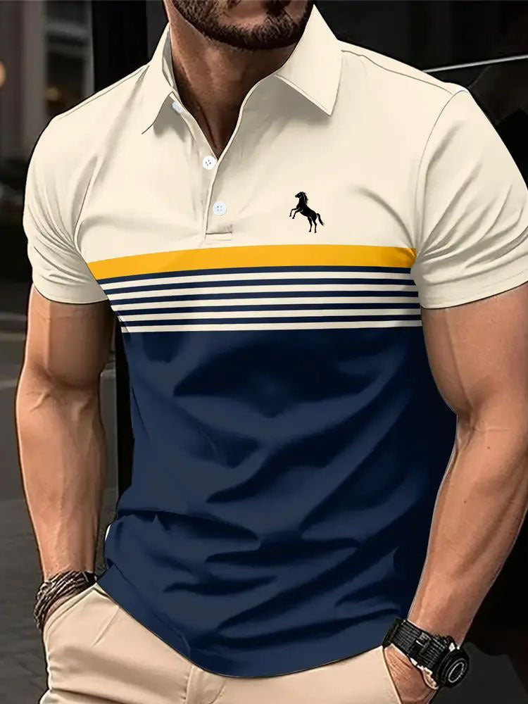 Men’s Striped Color-Block Golf Polo