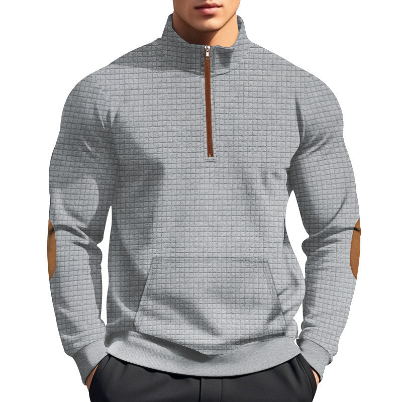 Plaid Half-Zip Stand Collar Jacket