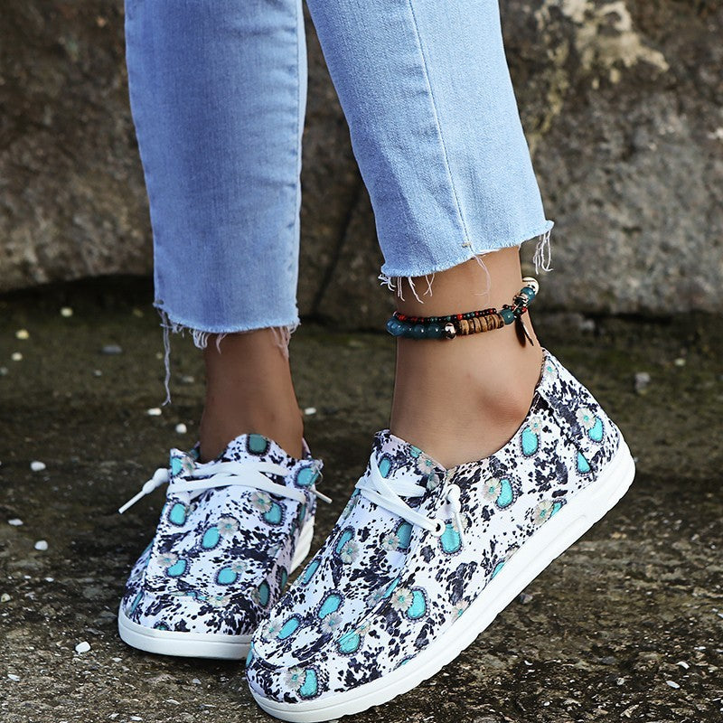 Loafers dames, zonnebloemprint, platte, casual canvas schoenen, zonder veters, gemakkelijke schoenen.