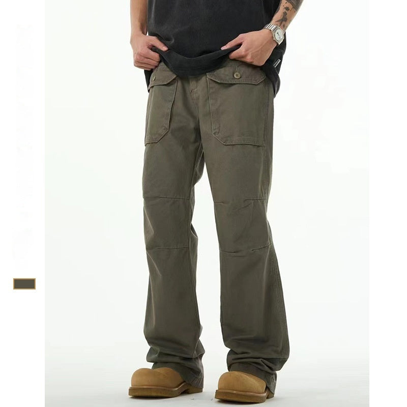 Men’s Trendy Gray-Green Overalls – Casual & Loose-Fit