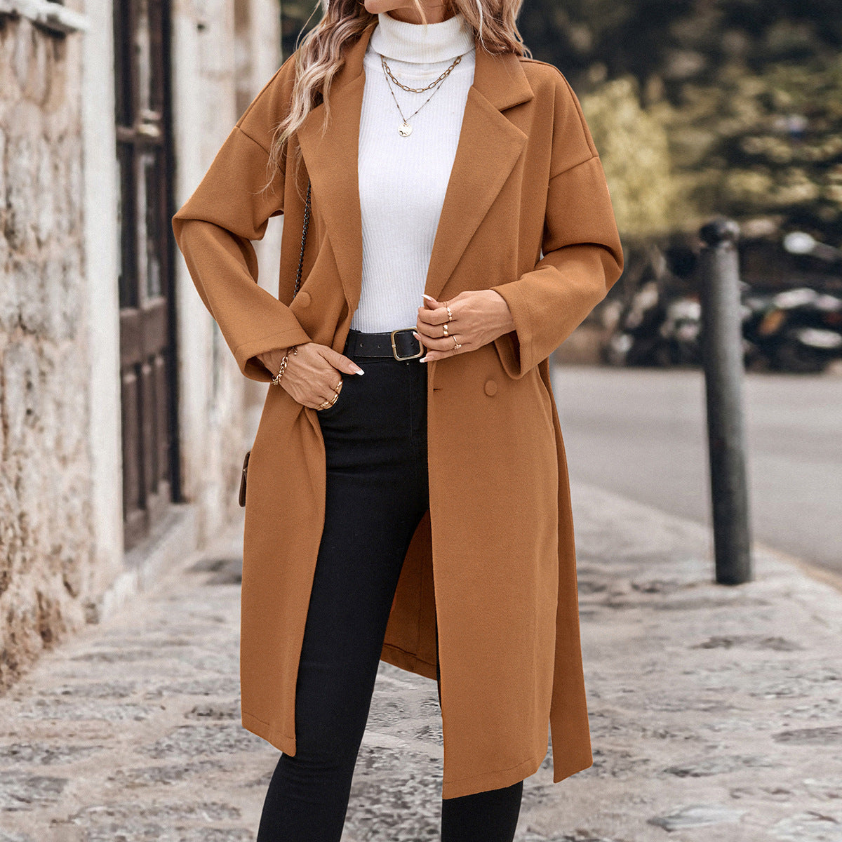 Women's Lace-Up Woolen Coat