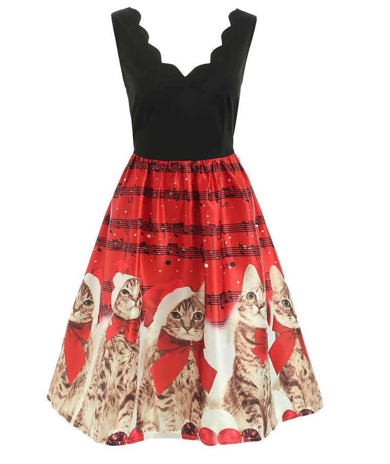Music Print Sleeveless Women's Dress