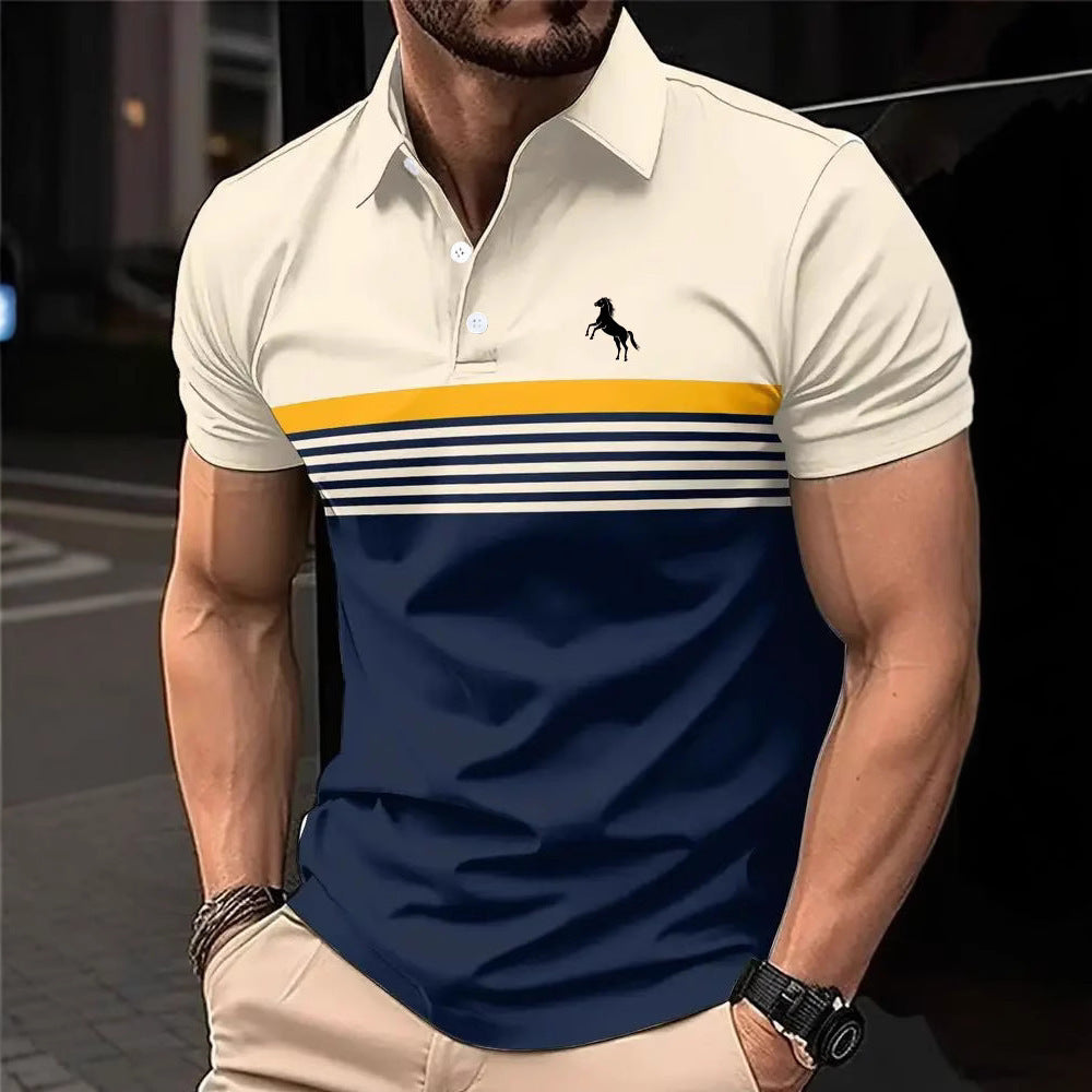 Men’s Striped Color-Block Golf Polo