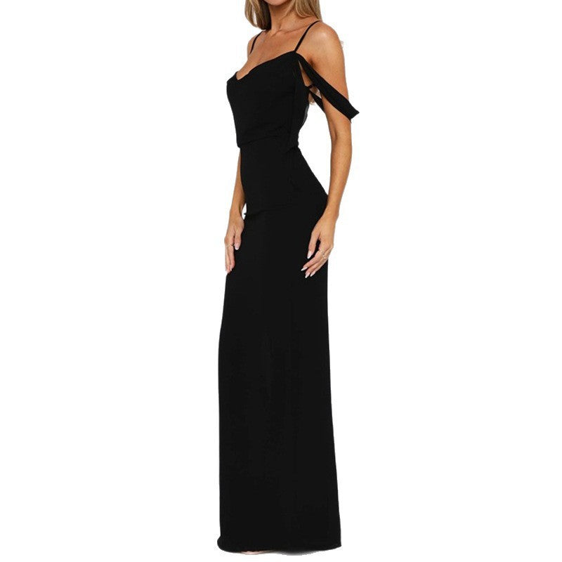 Summer New French Style Temperament Sexy Low Cut Solid Color Sling Backless Dress
