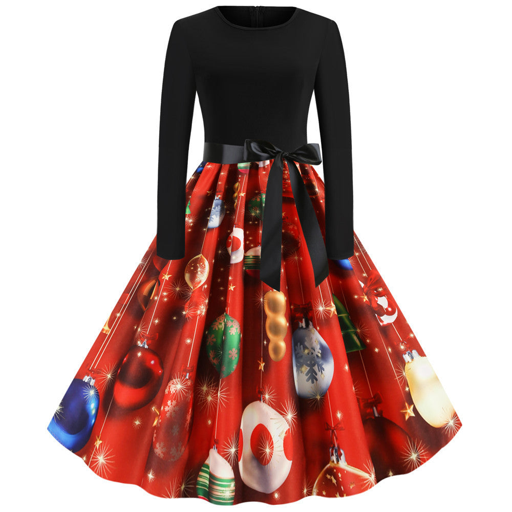 Christmas Autumn And Winter Elegant Retro Casual A- Line Large Hem Dress