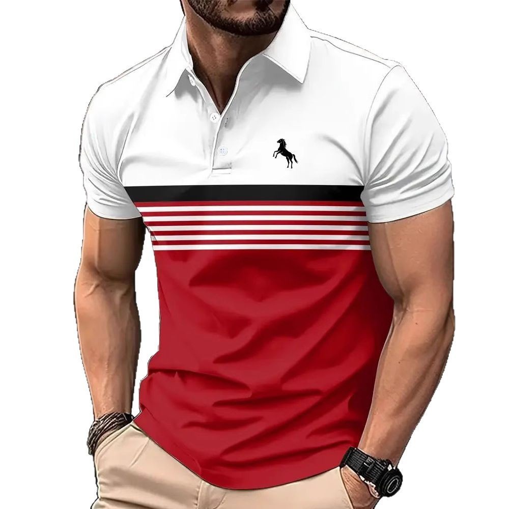 Men’s Striped Color-Block Golf Polo