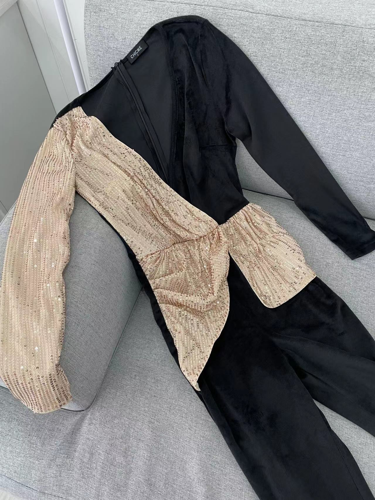 Women's Fashion Temperament Commute High Waist Sequined Jumpsuit