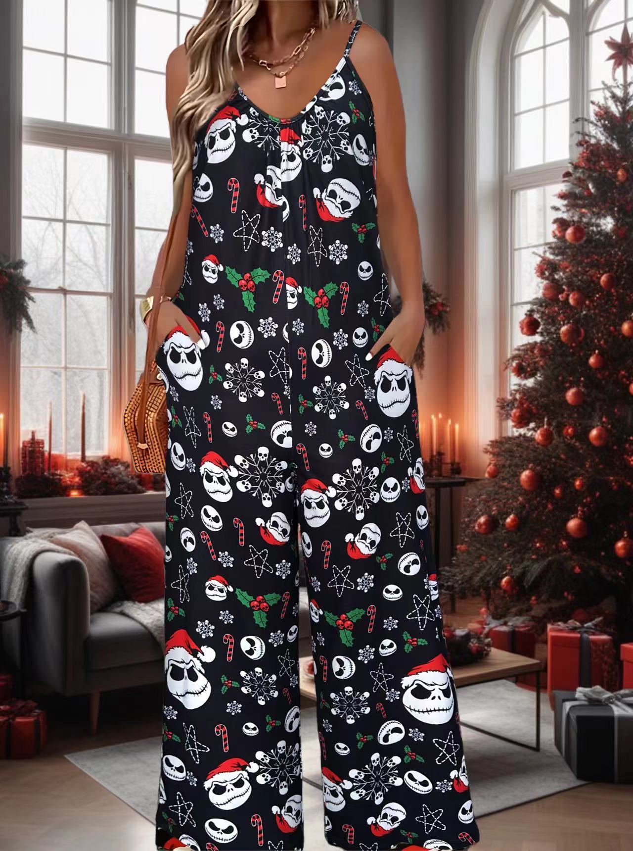 Bohemian Printed Pleated Suspender Jumpsuit