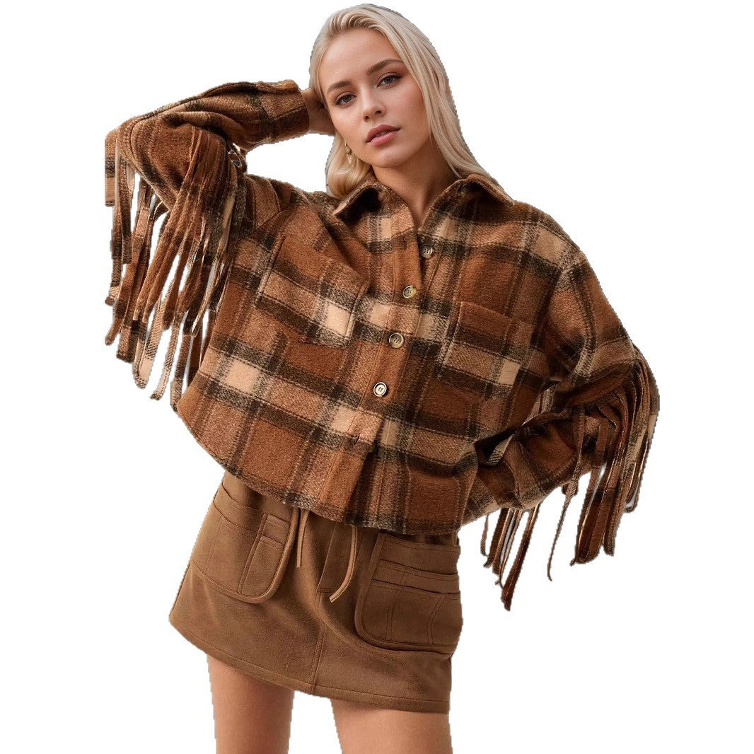 Retro Plaid Tassel Coat