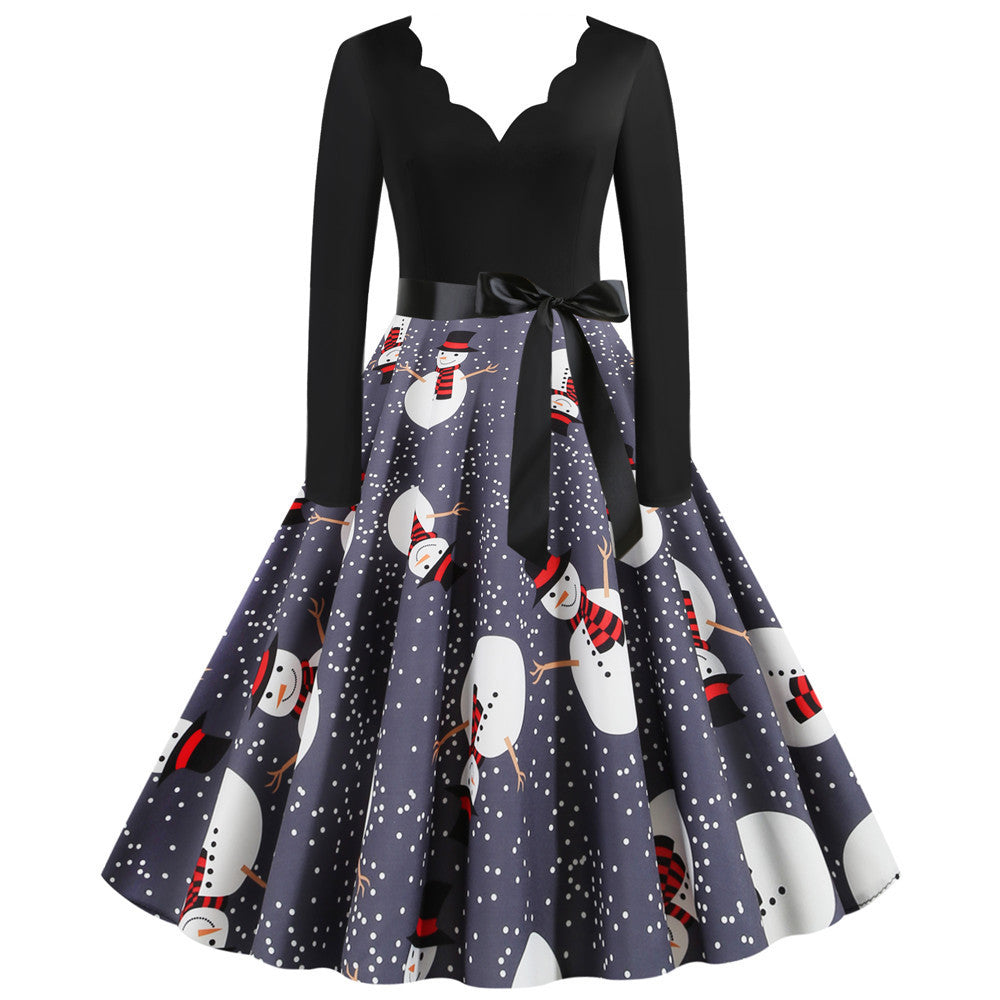Christmas Long-Sleeve Print Dress