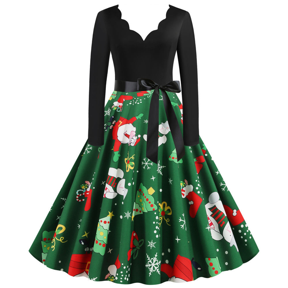 Christmas Long-Sleeve Print Dress
