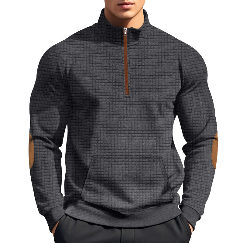 Plaid Half-Zip Stand Collar Jacket