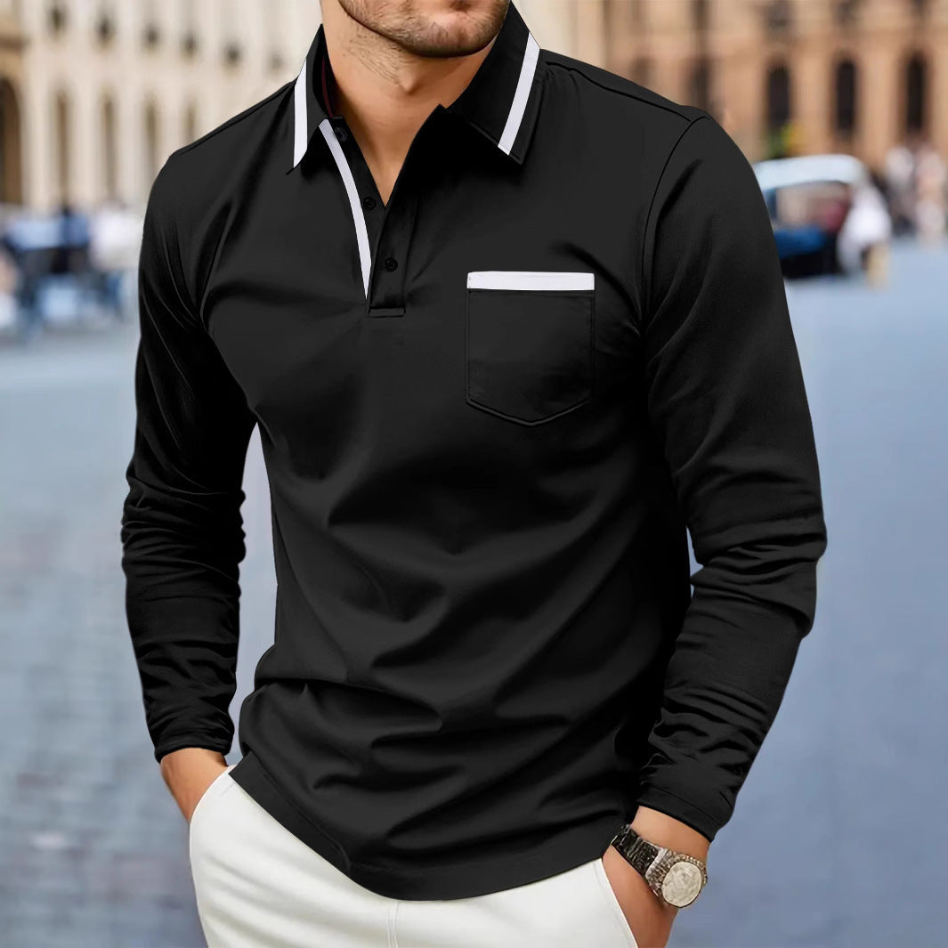 Men’s Patchwork Lapel Polo Shirt