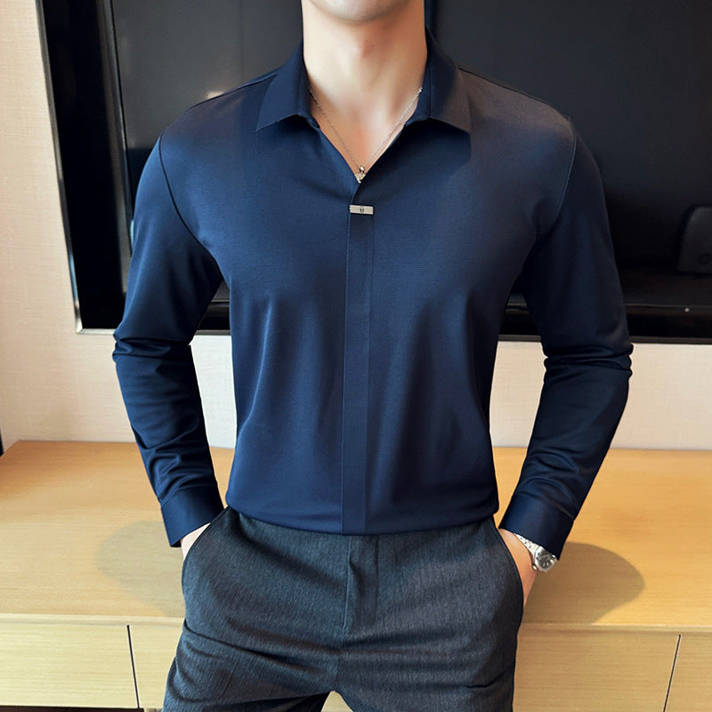 Men’s V-Neck Drape Long Sleeve Shirt