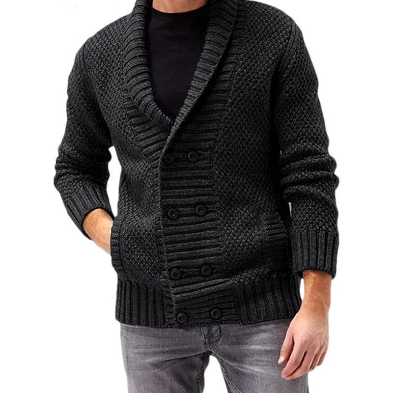 Men’s Solid Color Lapel Sweater