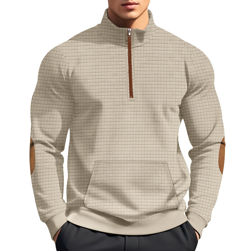 Plaid Half-Zip Stand Collar Jacket