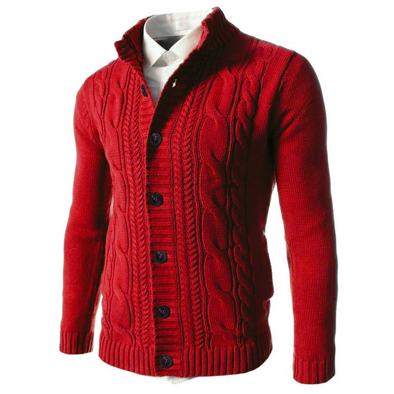 Men’s Stand Collar Knit Button Cardigan