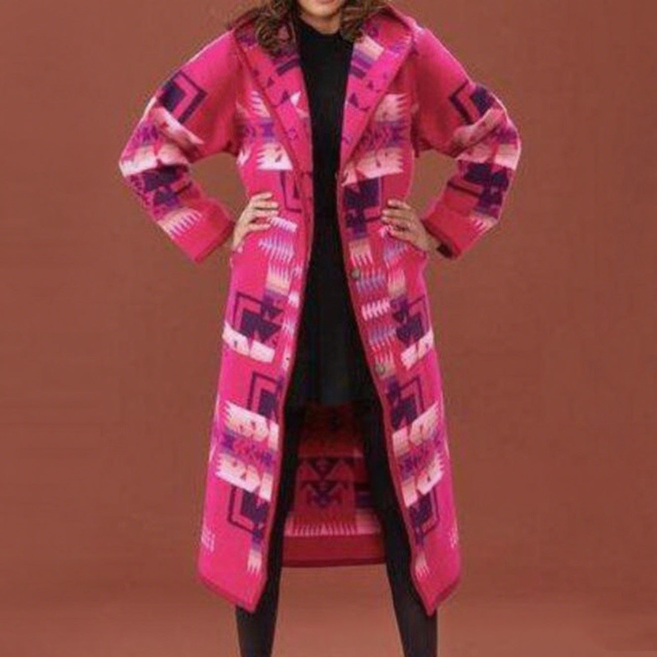 Printed Pocket Long Coat
