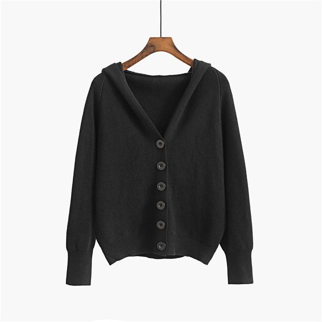 Hooded Women Cardigan Sweater Loose Casual Sports Knitted