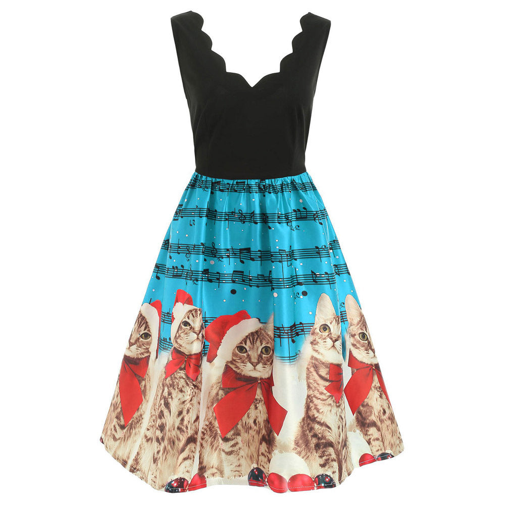 Music Print Sleeveless Women's Dress