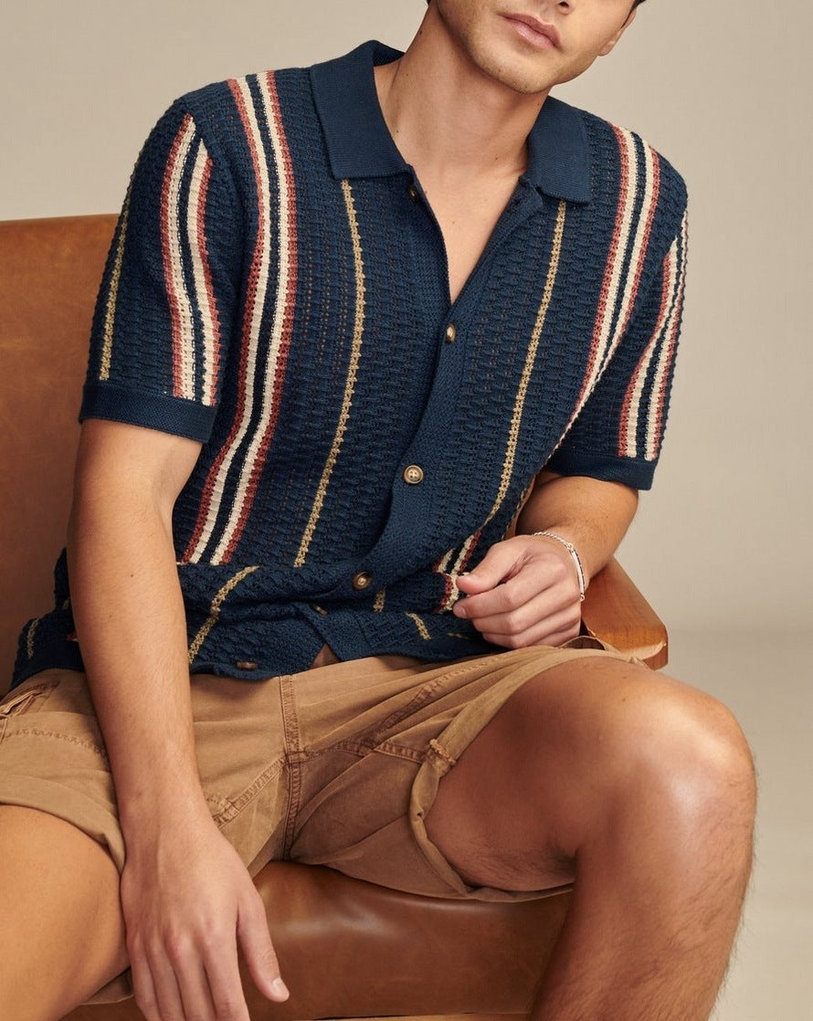 Men’s Hollow Knit Polo Cardigan