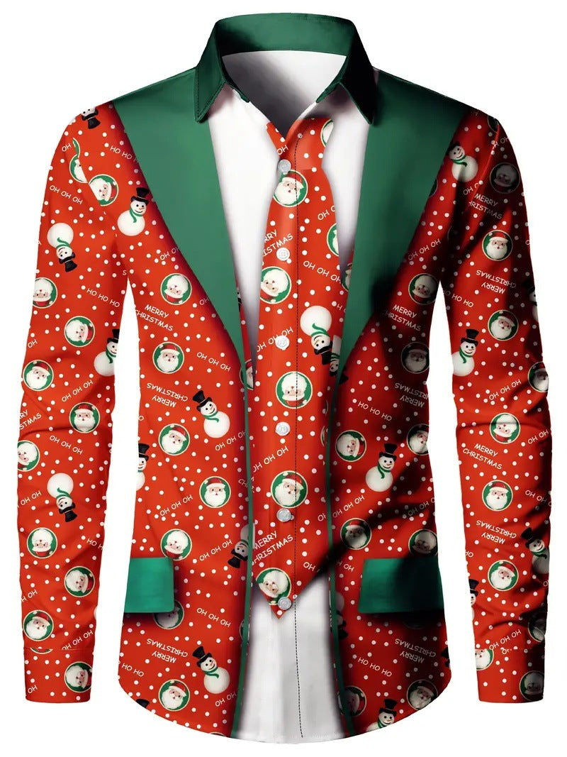 Men’s Digital Print Faux Two-Pieces Shirt