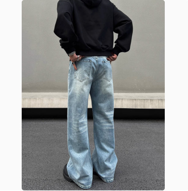 Retro Whisker Washed Wide Leg Jeans