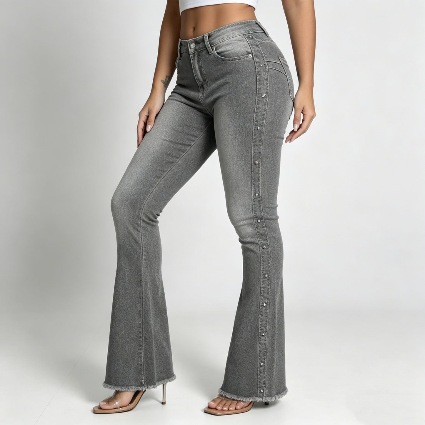 Women’s High-Waisted Studded Flare Jeans